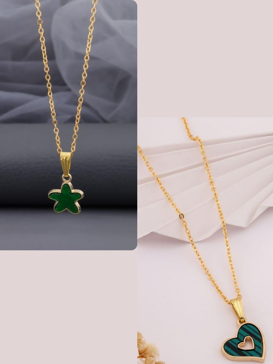 DressBerry Women Green Heart & Star Charms Brass Gold-Plated Set Of 2 Chains