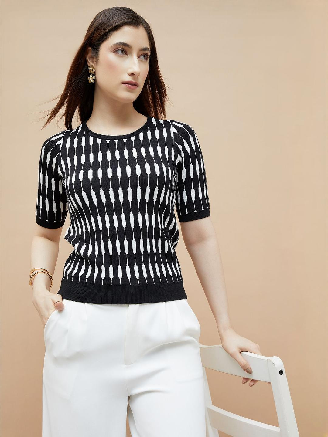 CODE by Lifestyle Vertical Stripes Round Neck Top