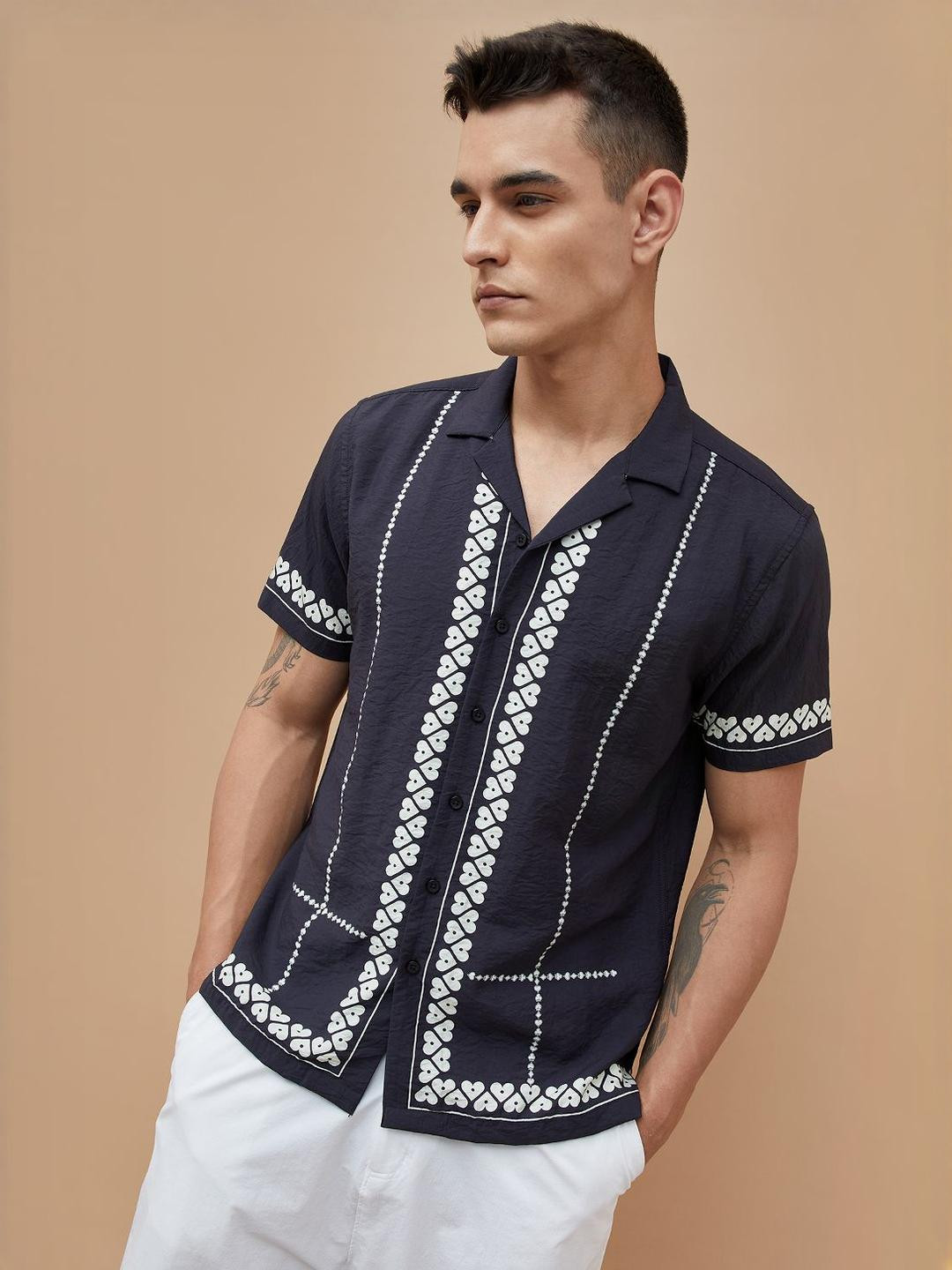 CODE by Lifestyle Abstract Printed Cuban Collar Cotton Shirt