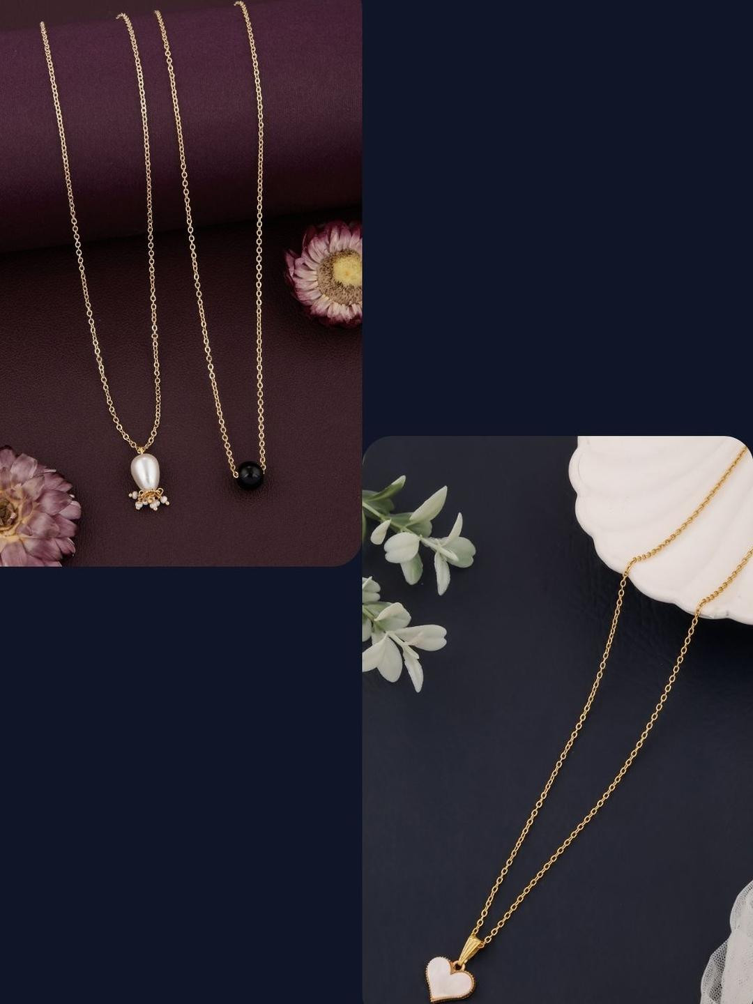 DressBerry Women Set of 3 White & Black Gold-Plated Necklace