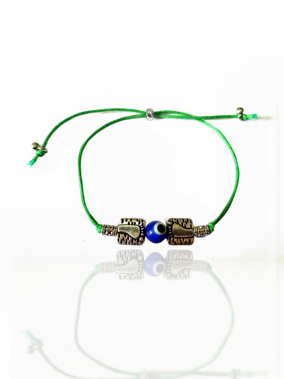 gurjari jewellers Green Thread Oxidised Feet and Evil Eye Bracelet