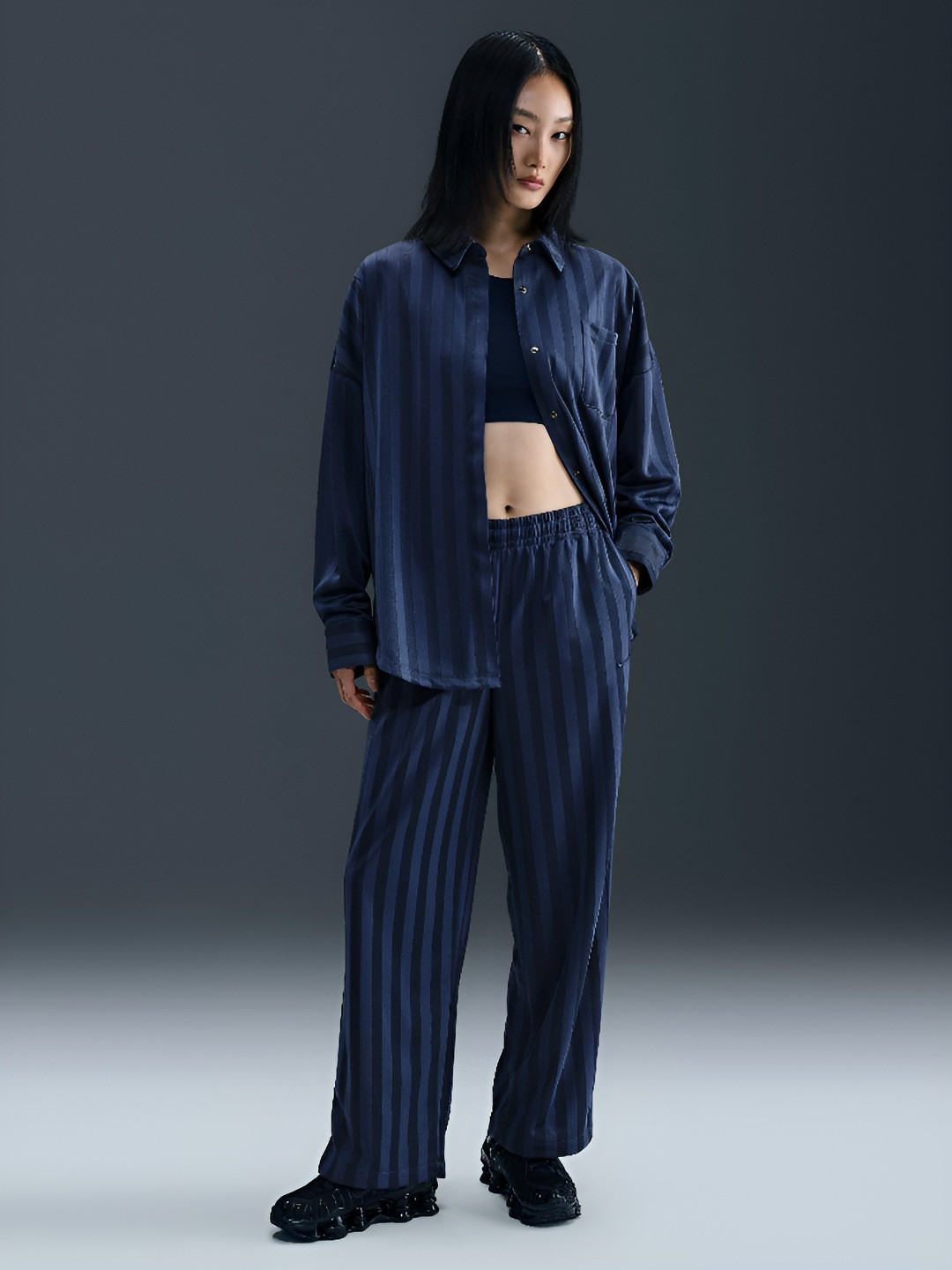 Nike Sportswear Women Mid-Rise Loose Jacquard Striped Tracksuit Bottoms