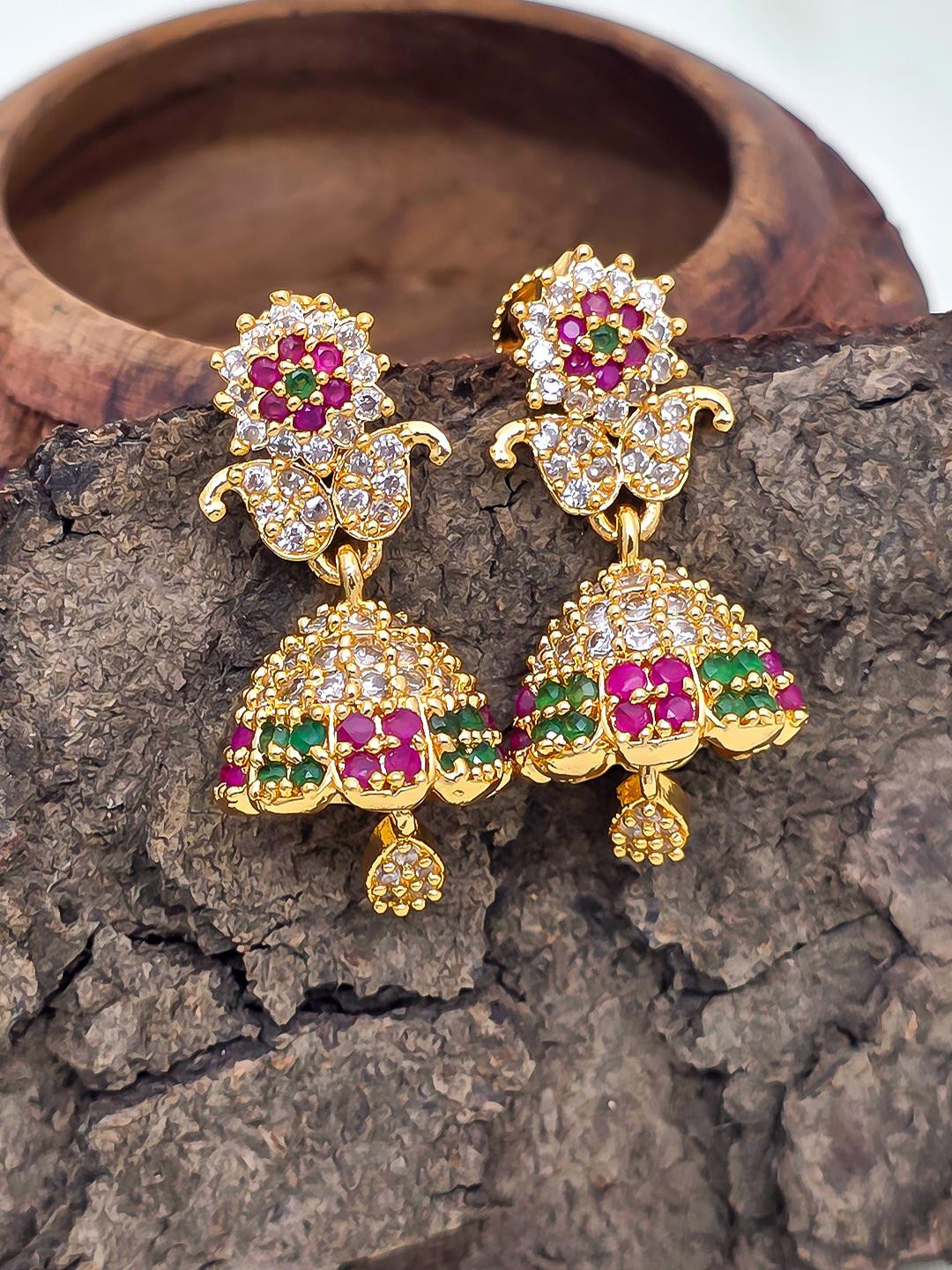 FIRST TOUCH Classic Multicolor Stones Jhumkas Earrings