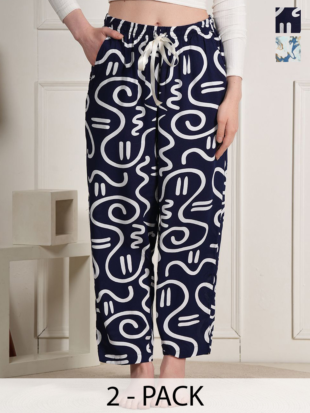 Style Shoes Pack Of 2 Printed Mid-Rise Lounge Pants