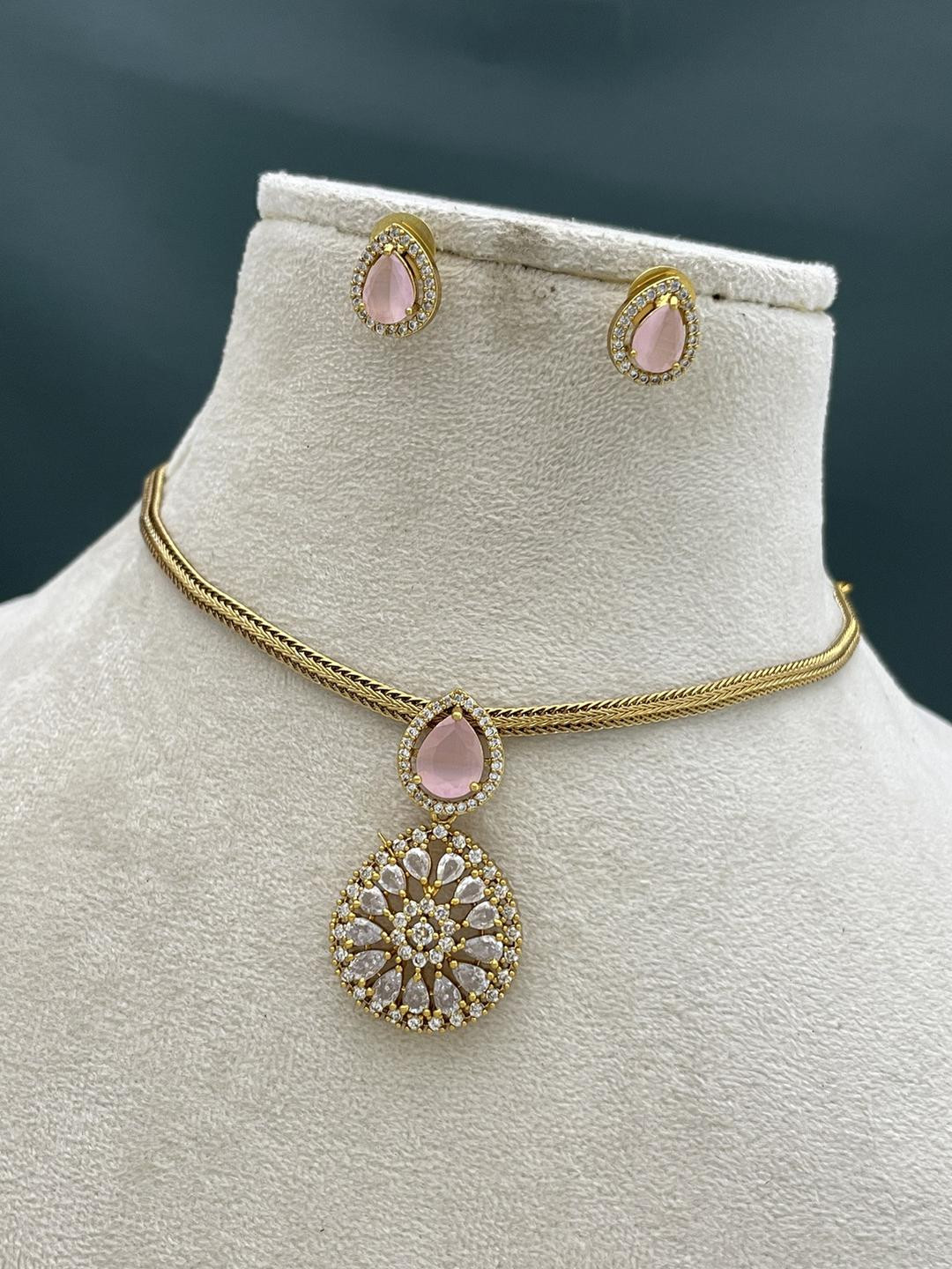 FIRST TOUCH Pink Stone-Studded Gold-Plated Jewellery Set