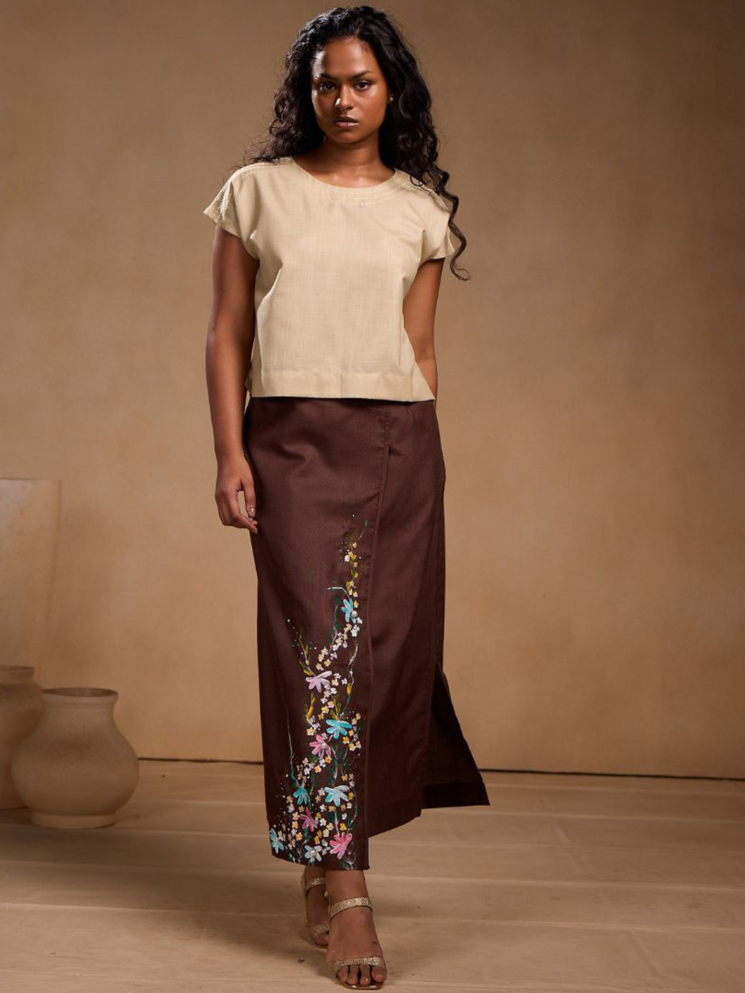 Chhaya Gandhi Design Studio Round Neck With Half Sleeves Top With Skirt Co-Ords