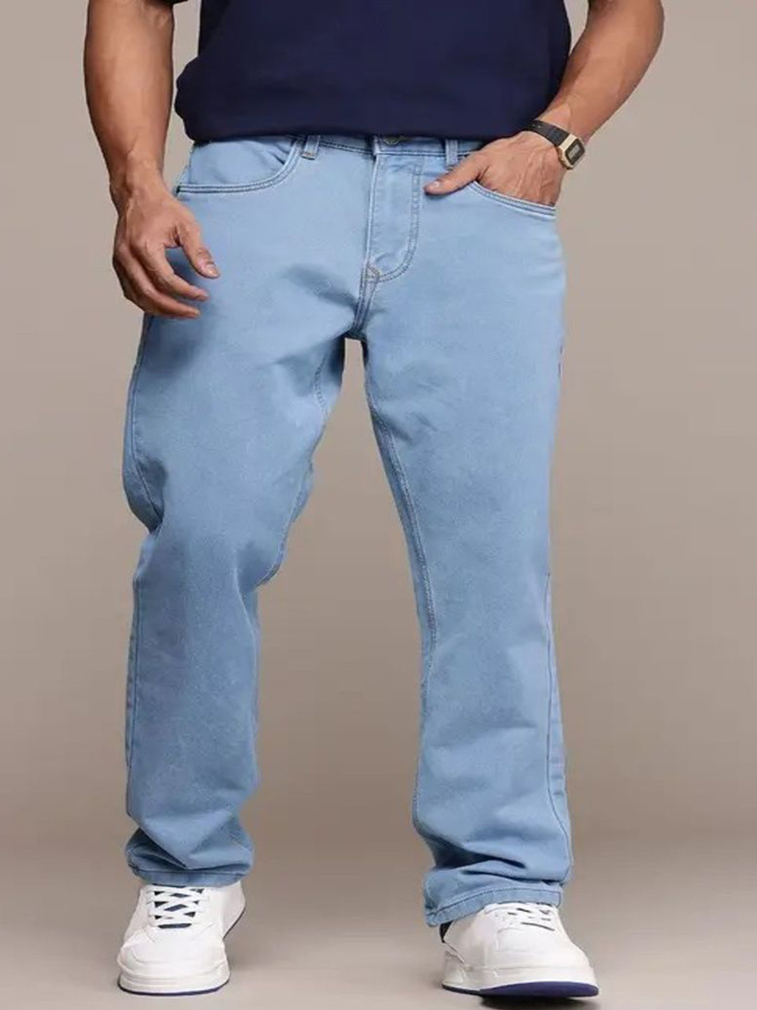 Playfeel Men Jean Loose Fit Mid-Rise Cotton Jeans