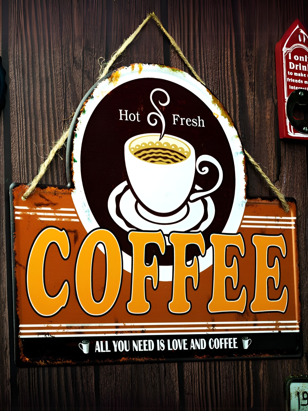 eazy wagon Coffee All You Need Is Love And Coffee Metal Rusty Hall Signs and Plaques-11In