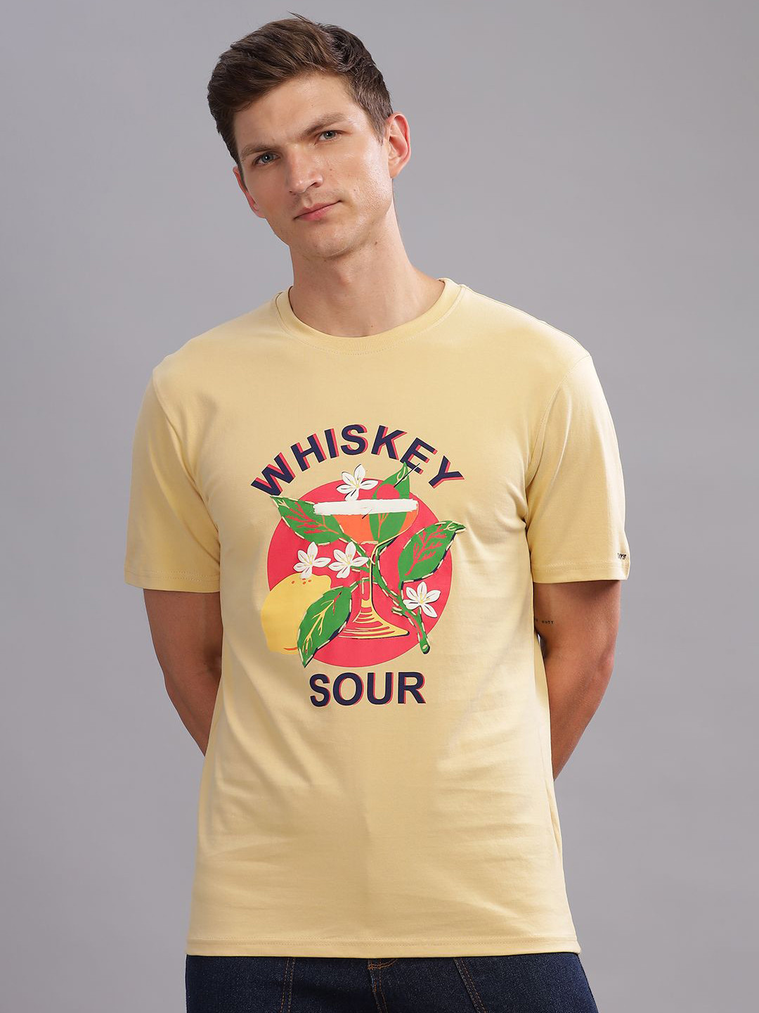 THREE DAYS Whiskey Sour Men Graphic Printed Regular Fit Round Neck T-shirt