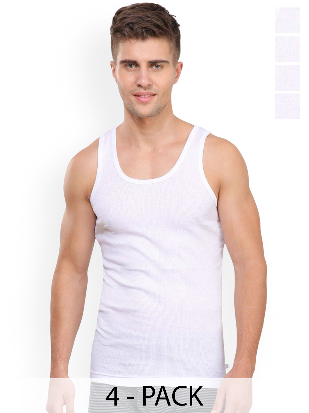 Rupa Frontline Pack Of 4 Ribbed Pure Cotton Vest  Frontline--Rib-White-RN-4