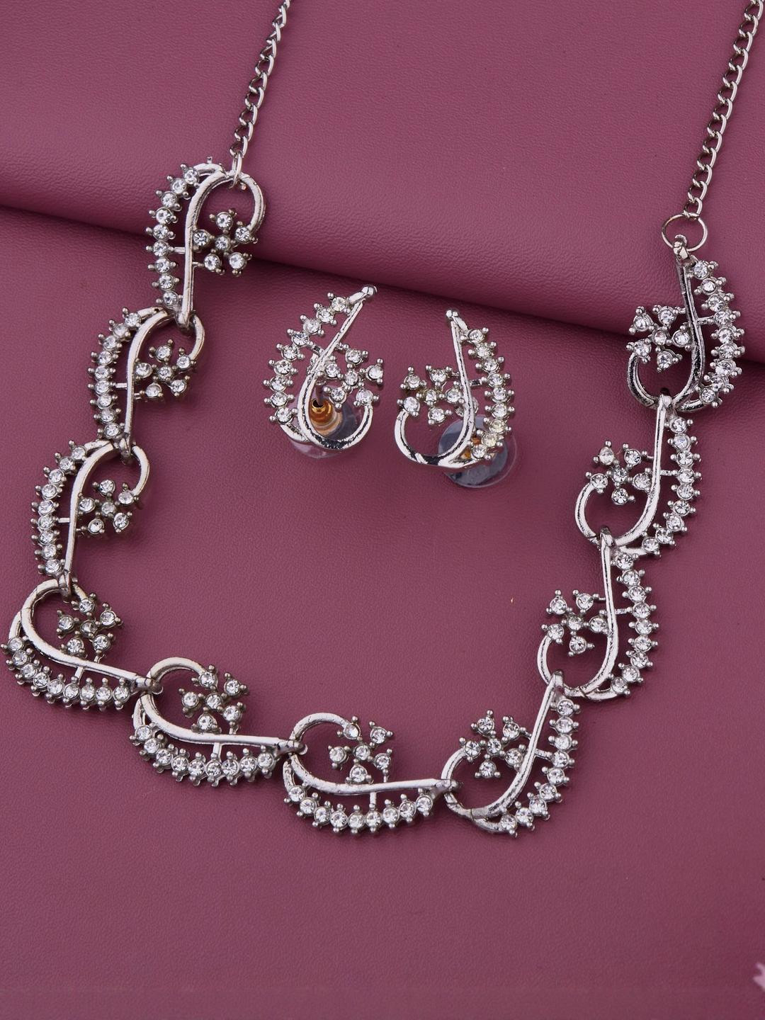 Bhanu diam Women Silver-Plated Artificial Stone Necklace & Earring Set