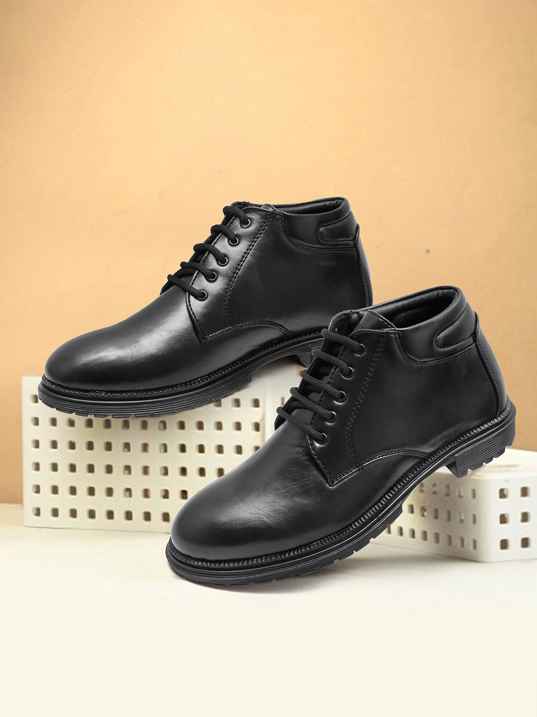 SHUAN Men Lace-Up Ankle Boots