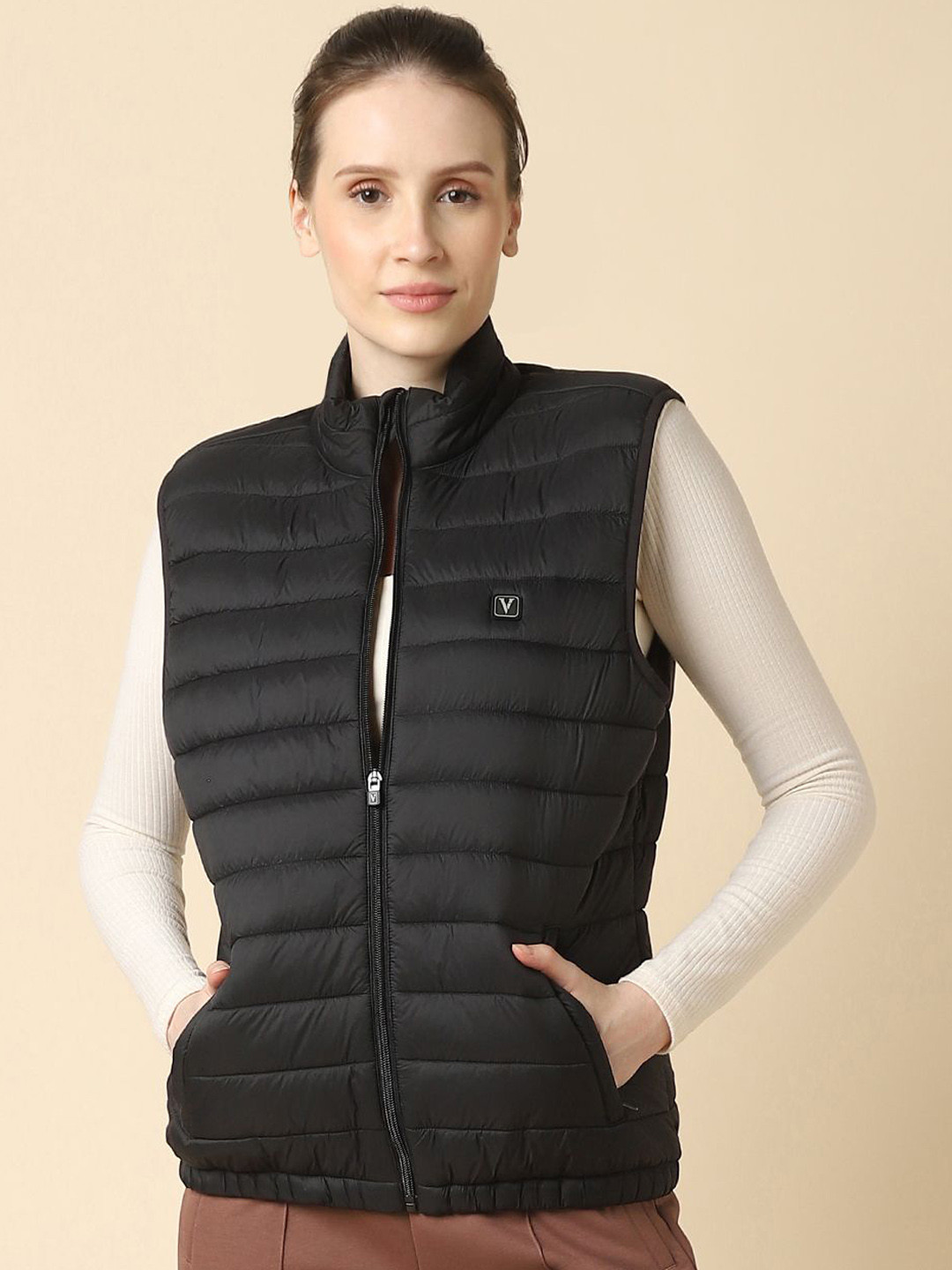 Van Heusen Women Solid Sleeveless Functional Pocket Puffer Jacket