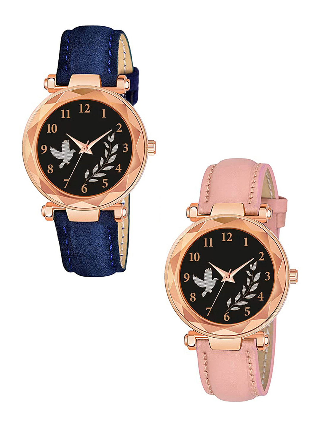 Gopal Shopcart Women Pack of 2 Round Dial Analogue Watch GR379RG BIRD BLU Vel PINK G L