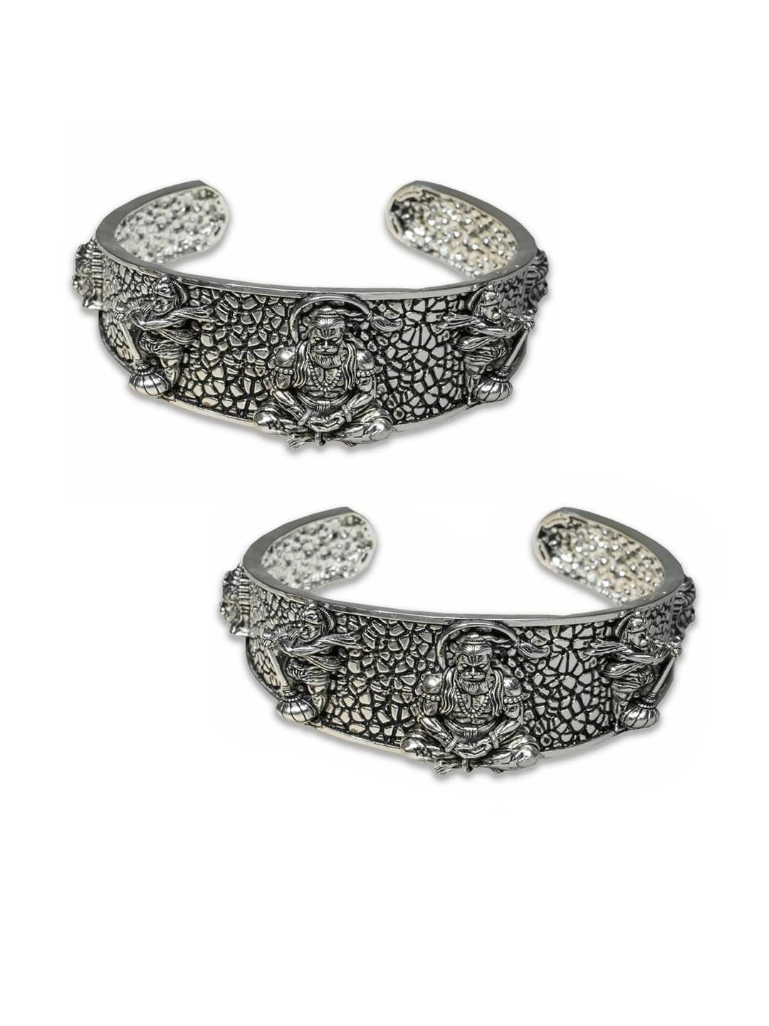 Uniqon Set of 2 Men Hanuman Ji 5 Mukhi Face Half Kada Bracelet