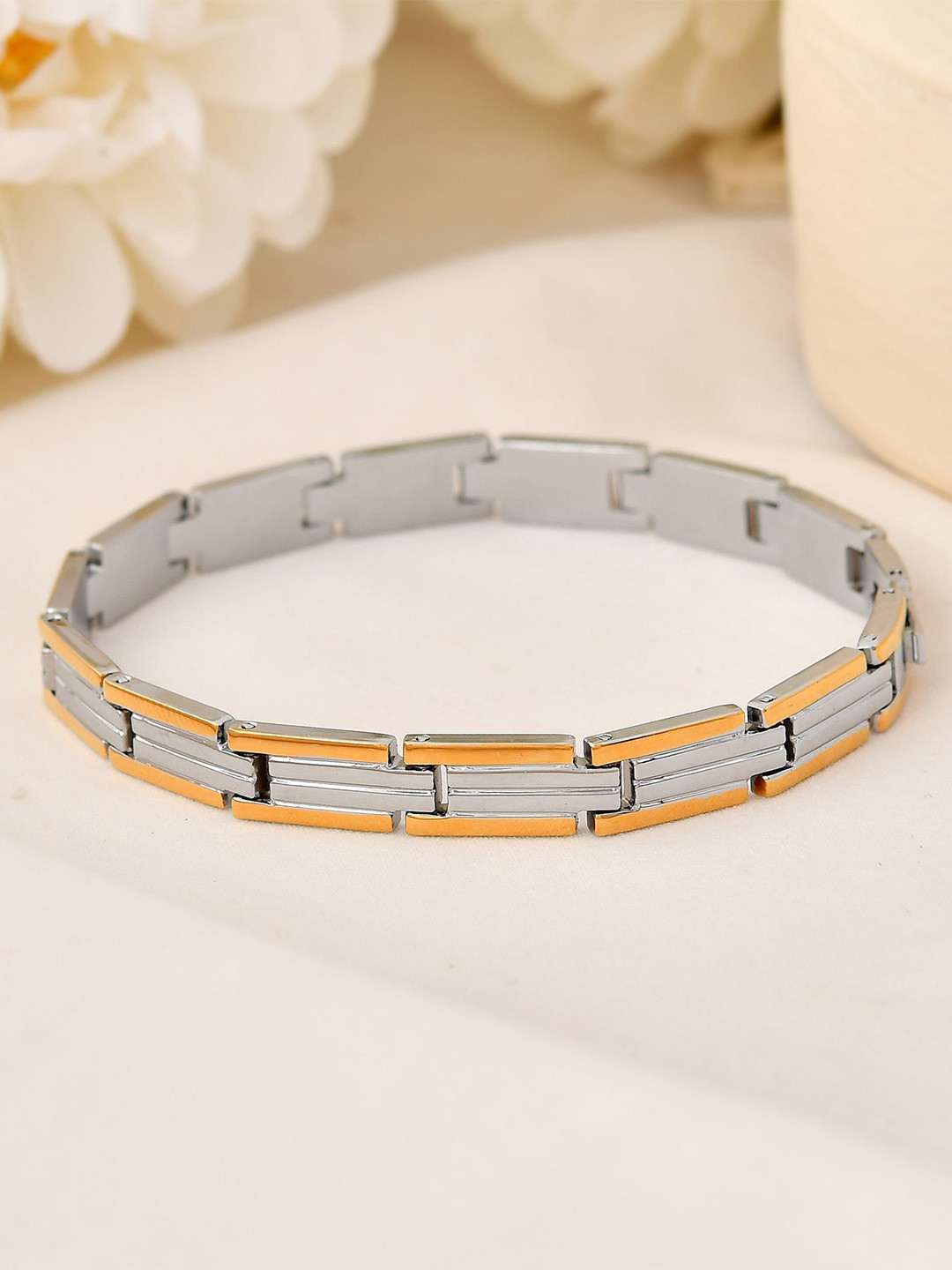 VOJ Men Brass Silver-Plated Link Bracelet