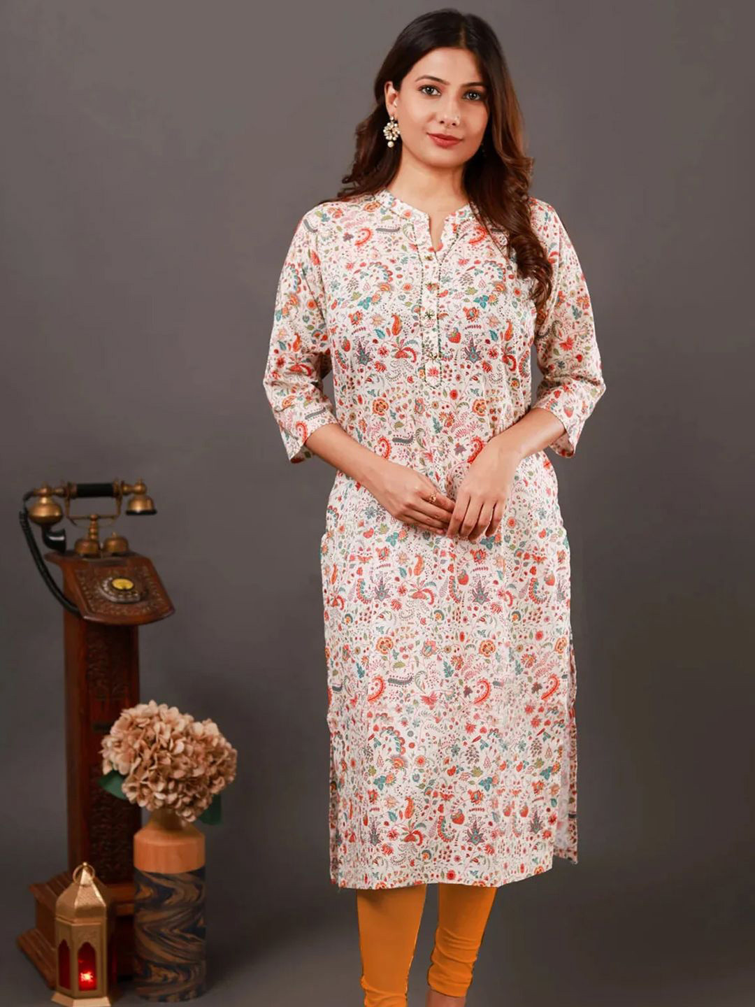 NEED APPARELS Women Floral Printed Daily Pure Cotton Straight Kurta