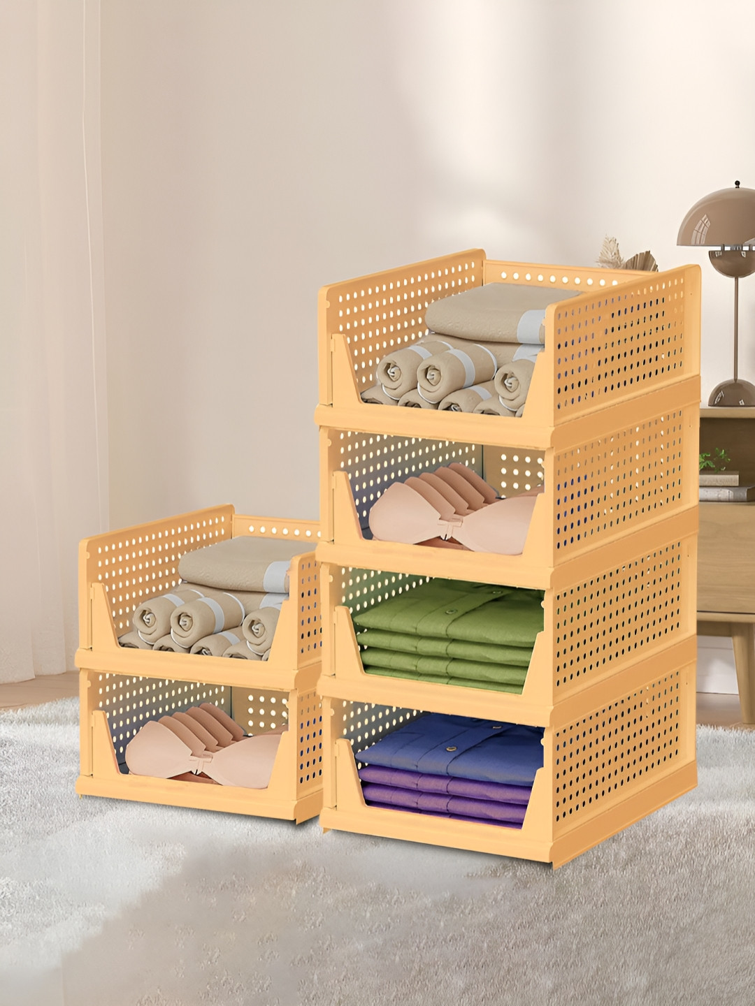 Aura Cream Colored 6 Pieces Storage Wardrobe Organisers