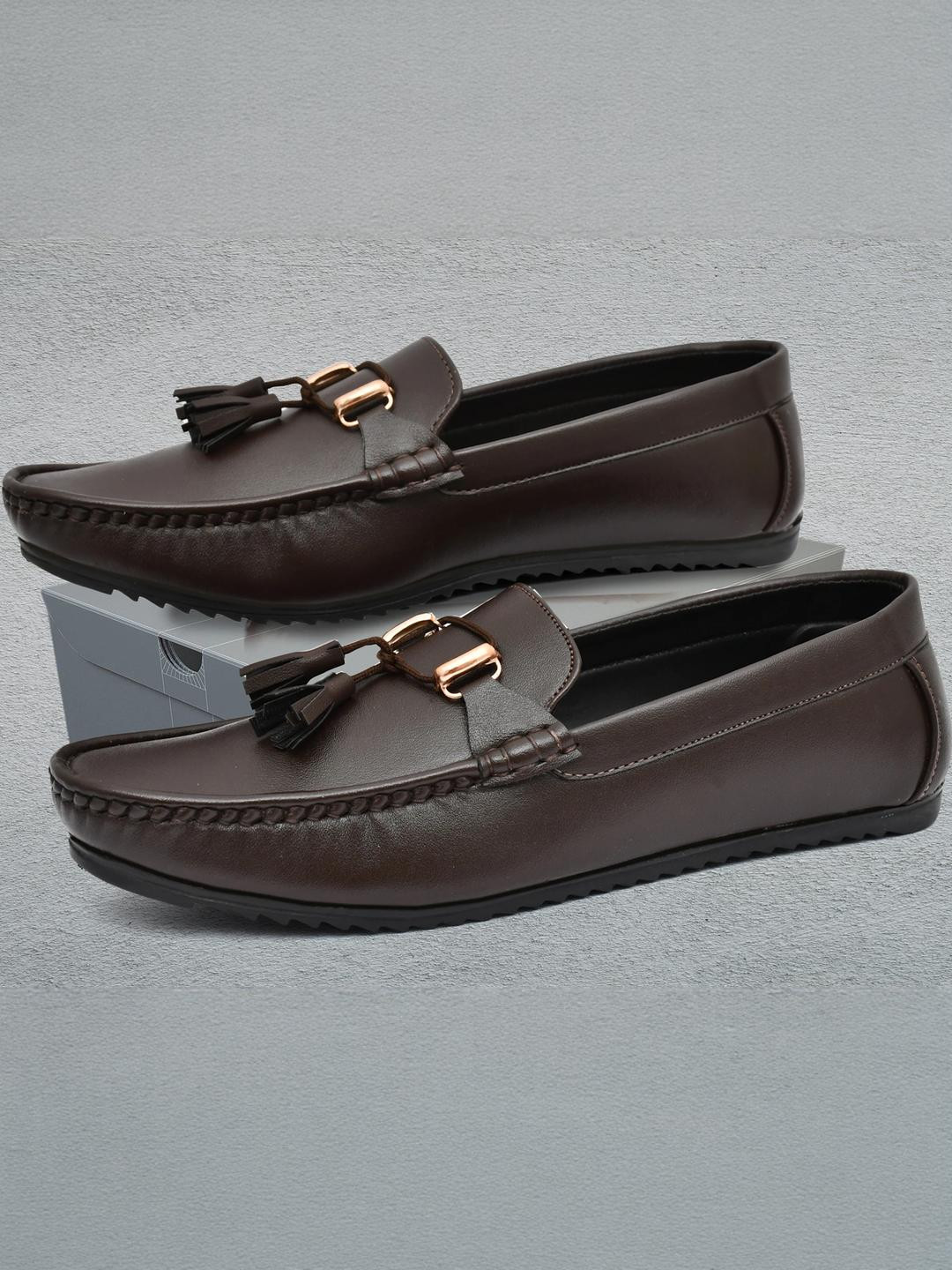 FUNNY FIRE Men Brown Leather Loafers
