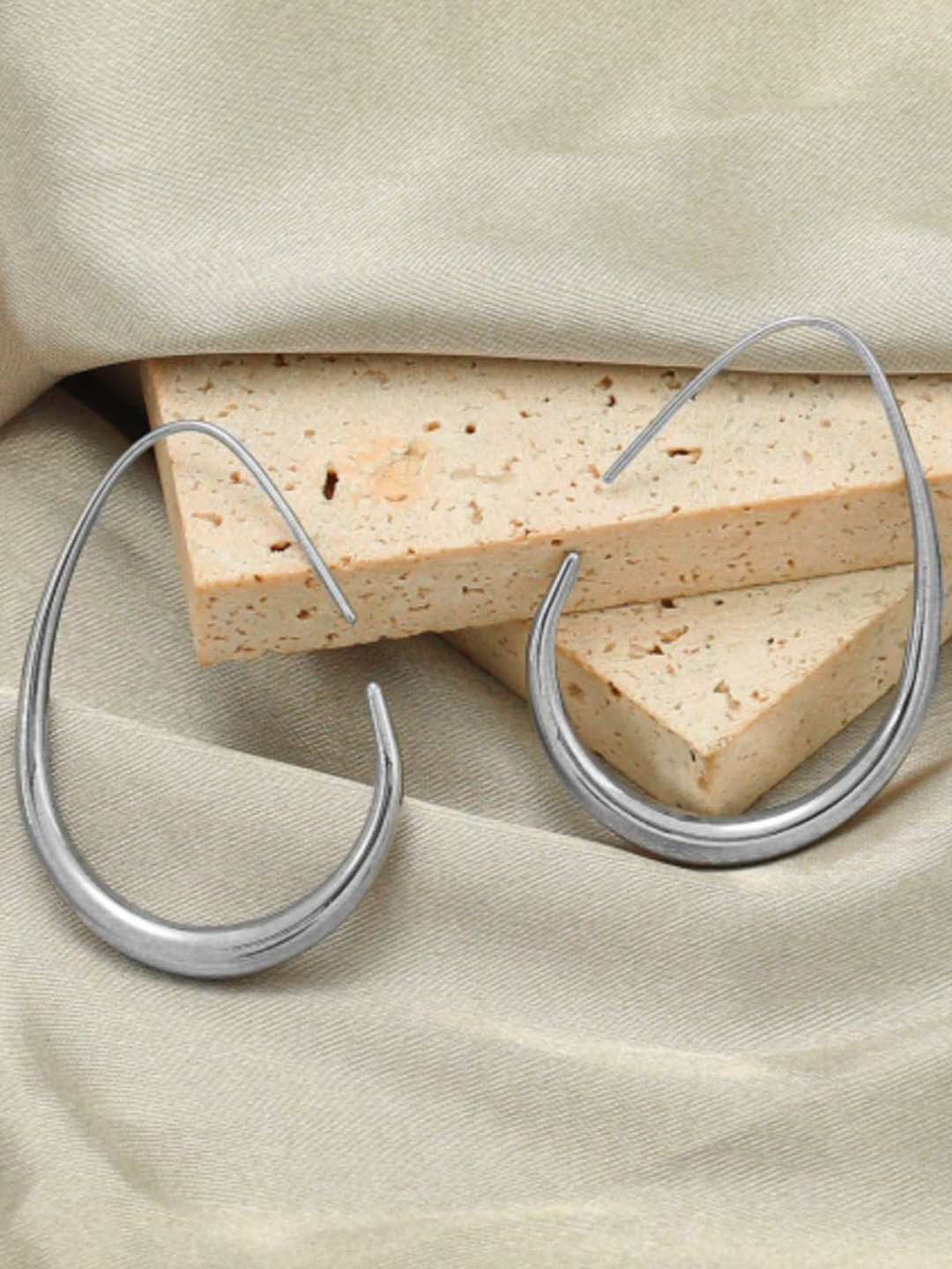 StyleCast Silver-Plated Oval Shape Classic Hoop Earring