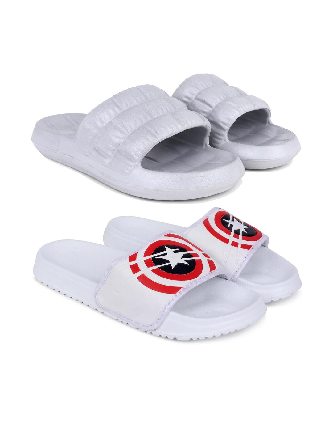 Pampy Angel MenCombo of 2 White Printed Rubber Thong Flip-Flops