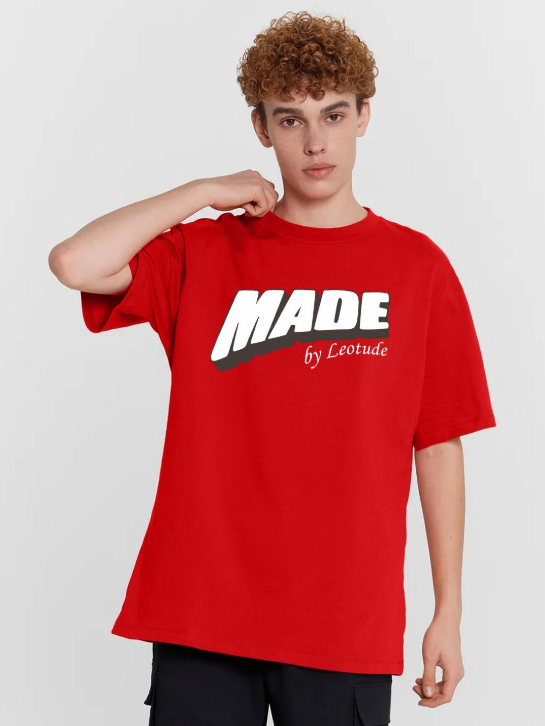 Leotude Men Typography Printed Cherry Red Cotton T-shirt