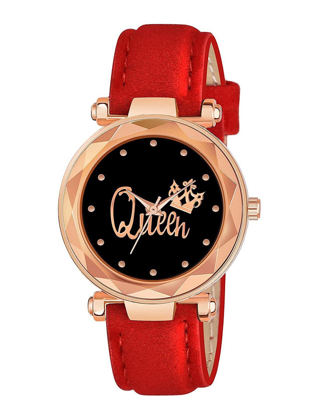 CSAMON Women Embellished Leather Straps Analogue Watch GR379RG Q RED Vel L
