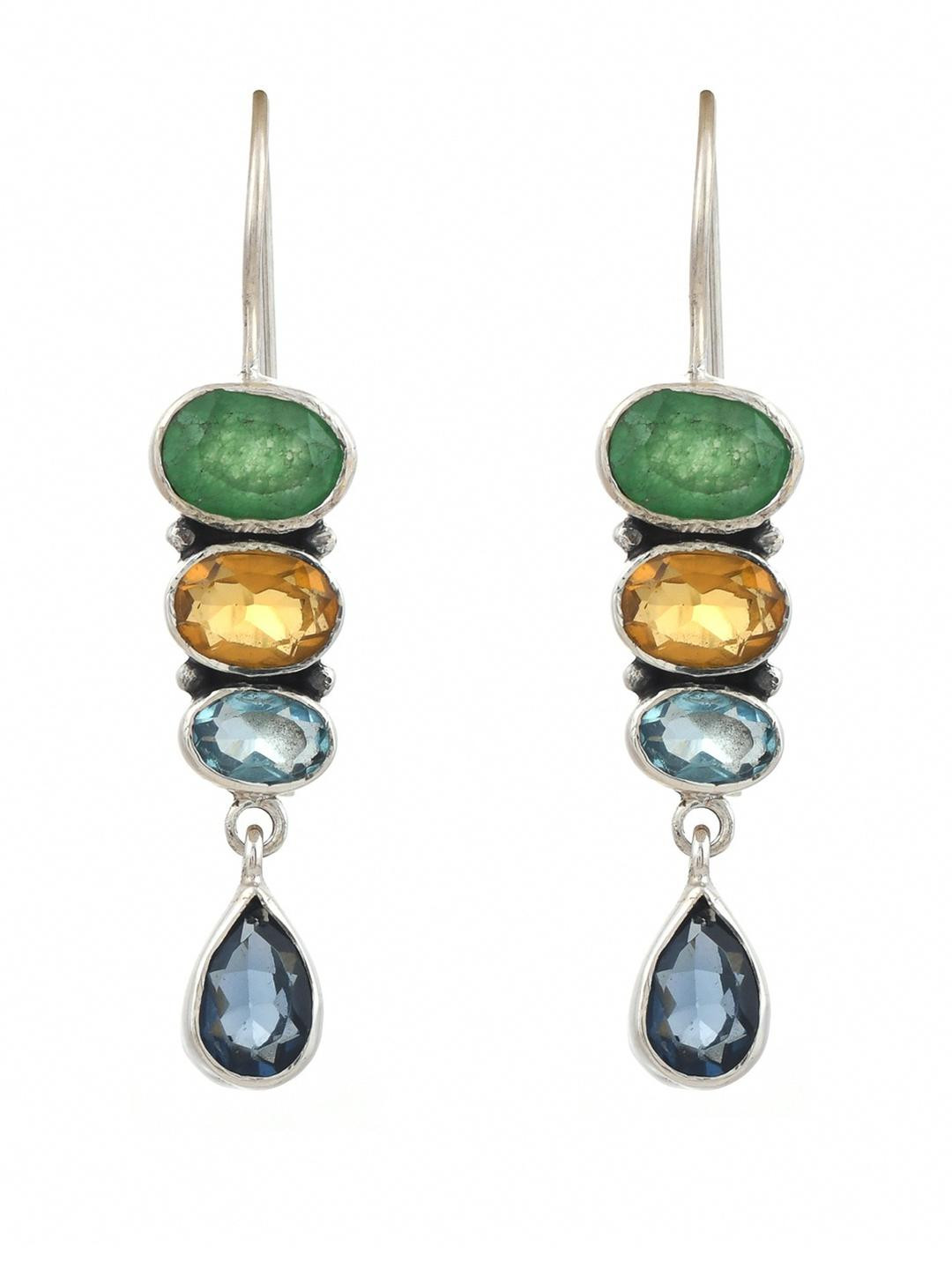 Silver Planets Women Multicolor Oval Drop Earrings
