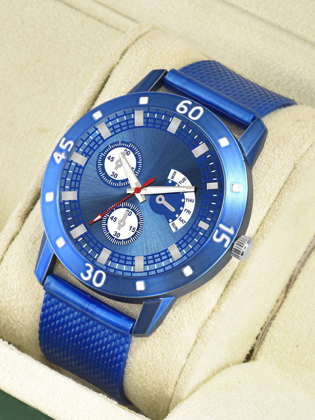 Gopal Shopcart Unisex Patterned Dial&Textured Strap Analogue Watch Blue Aeviyo Safar belts