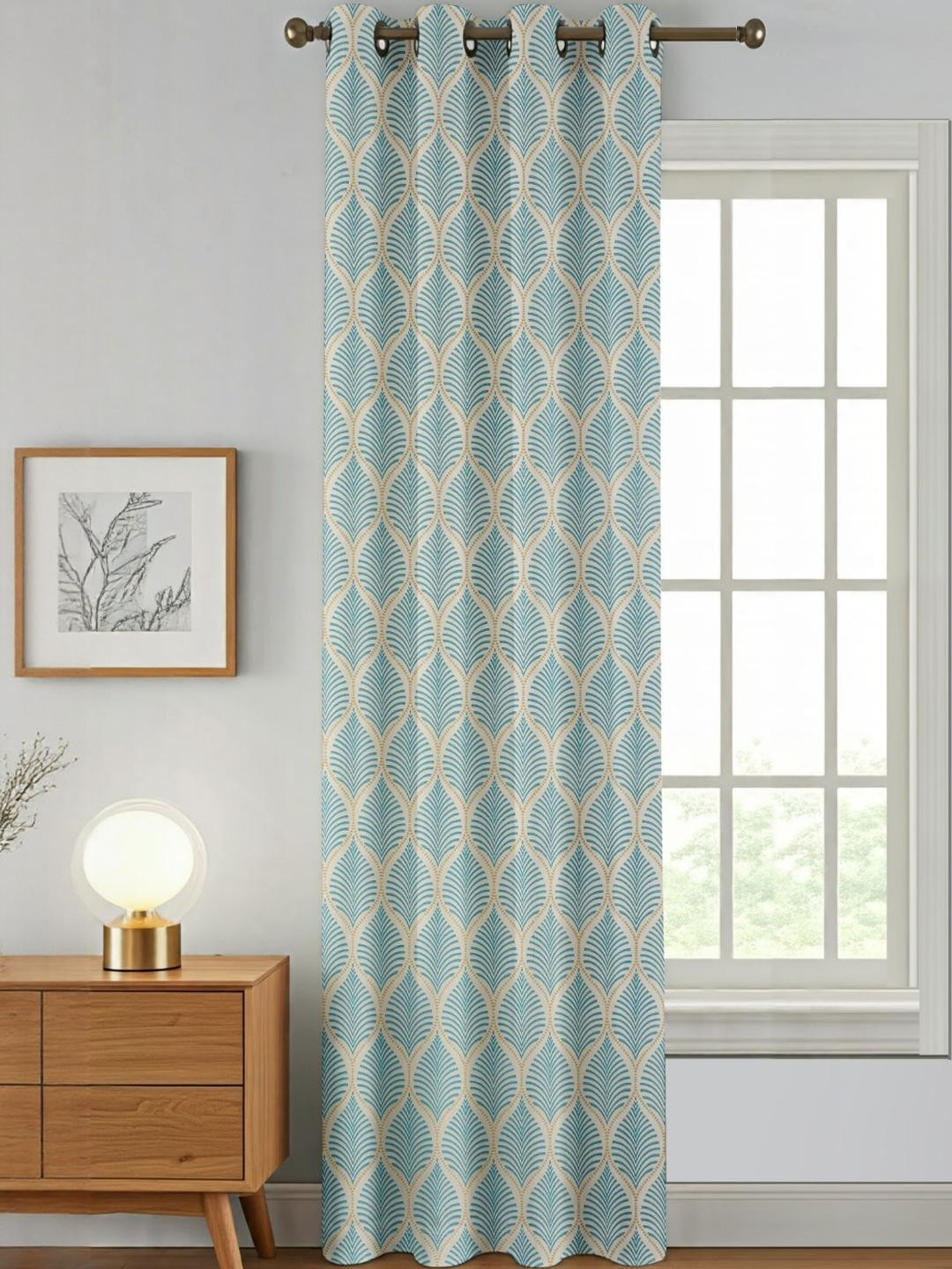 AADI TRADERS Unisex Blue Ethnic Motifs Breathable Door Ripple Fold Curtain