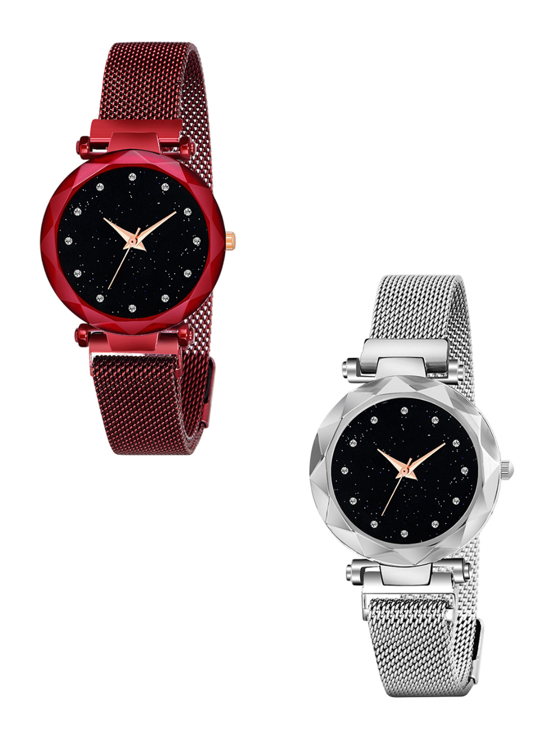 CSAMON Women Pack Of 2 Analogue Watch GR_379_Red_Sliver_12_Daimouns