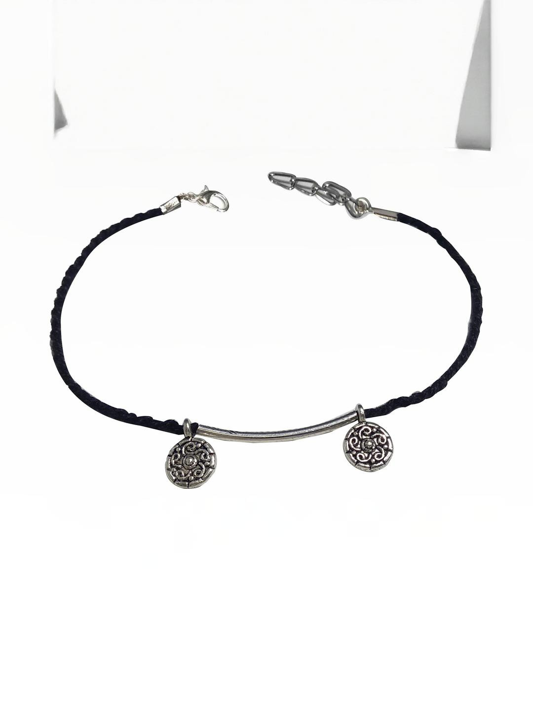 gurjari jewellers Black Thread Anklet with Oxidised Pipe Cotton Dori Nazariya Anklet
