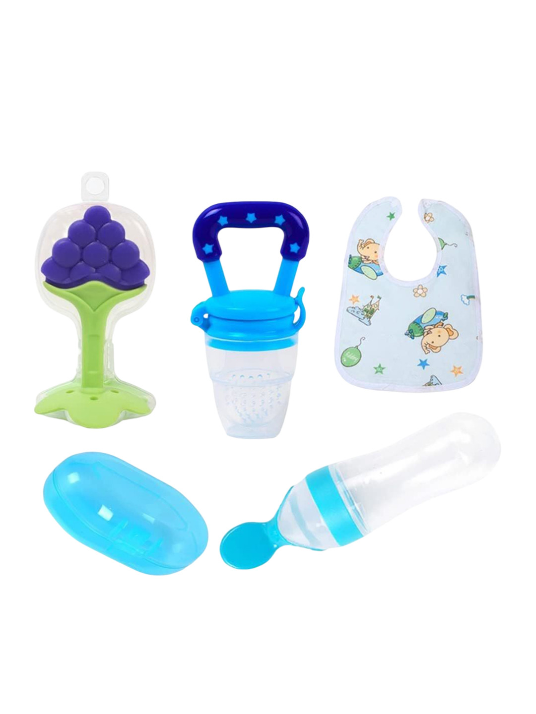 Joy Buzz Set Of 5 Fruit Feeder Finger Brush & Baby Bib
