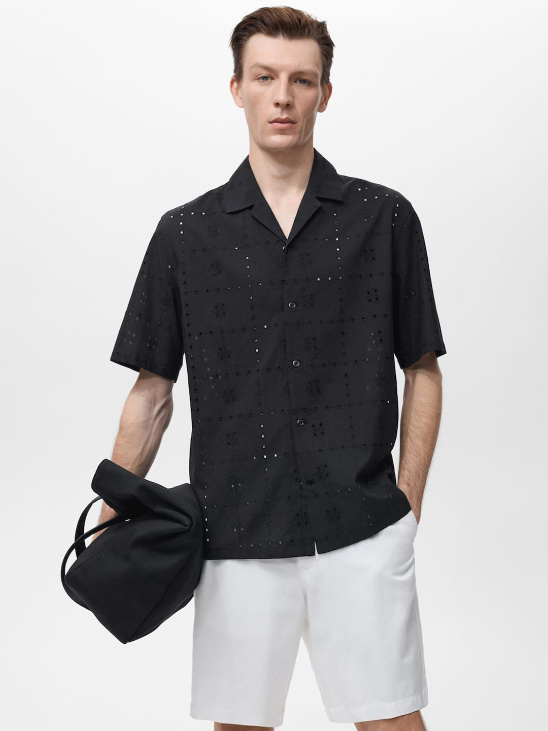 MANGO MAN Semi Sheer Open Weave Pure Cotton Relaxed Fit Casual Shirt