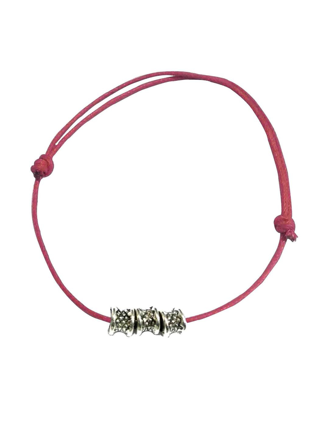 gurjari jewellers Red Multistrand Thread Anklet with three Oxidised beads Anklet