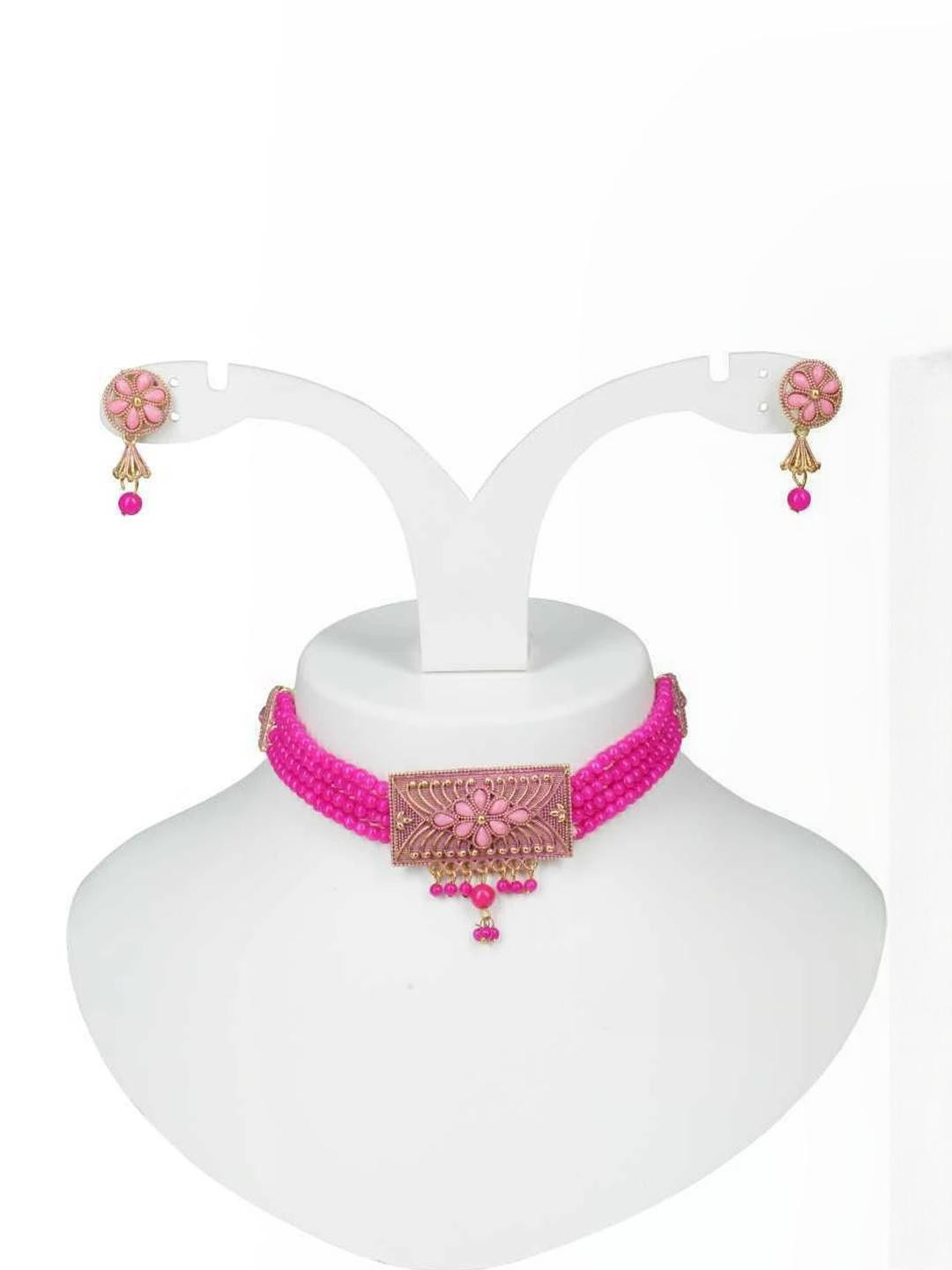 Alloy Pink Motti Necklace with earing set