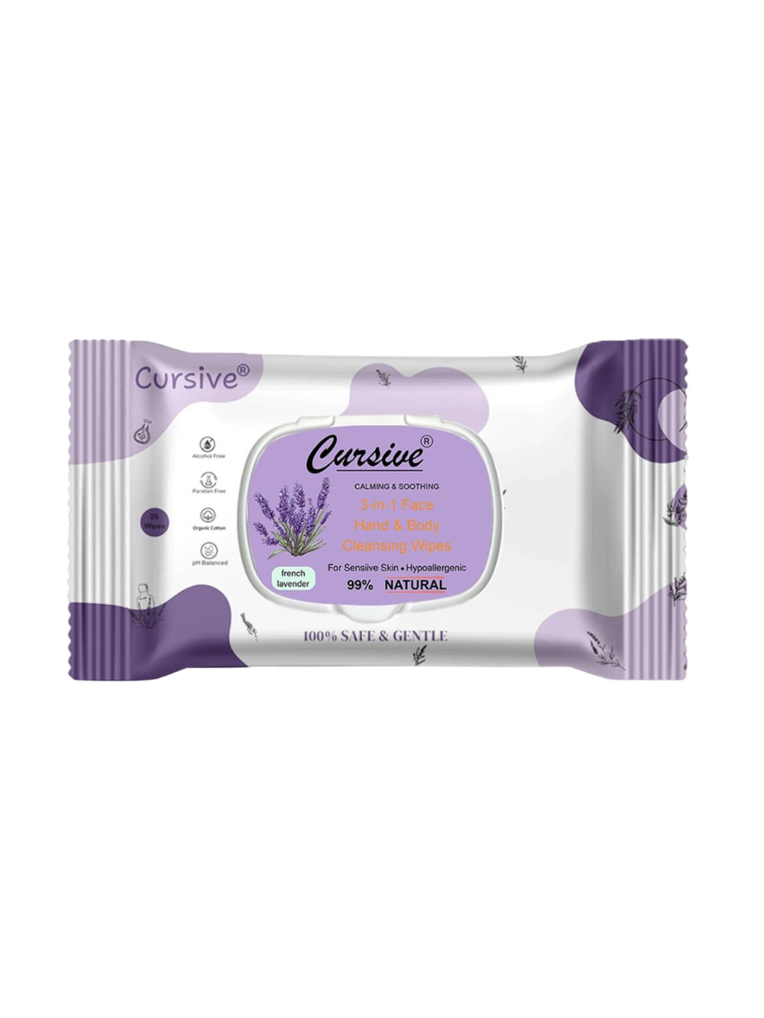 CURSIVE Refreshing French Lavender 3-In-1 Hand Body & Face Wet Wipes - 25 Pulls