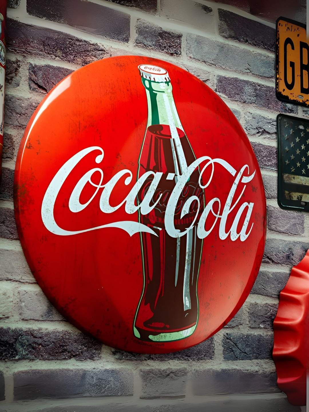 eazy wagon Red & White Metal Shield Coca Cola Wall Hangings