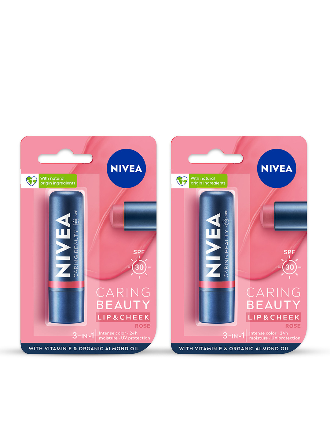 Nivea Set Of 2 Caring Beauty SPF 30 Lip & Cheek Tint With Vitamin E 4.8g Each - Rose
