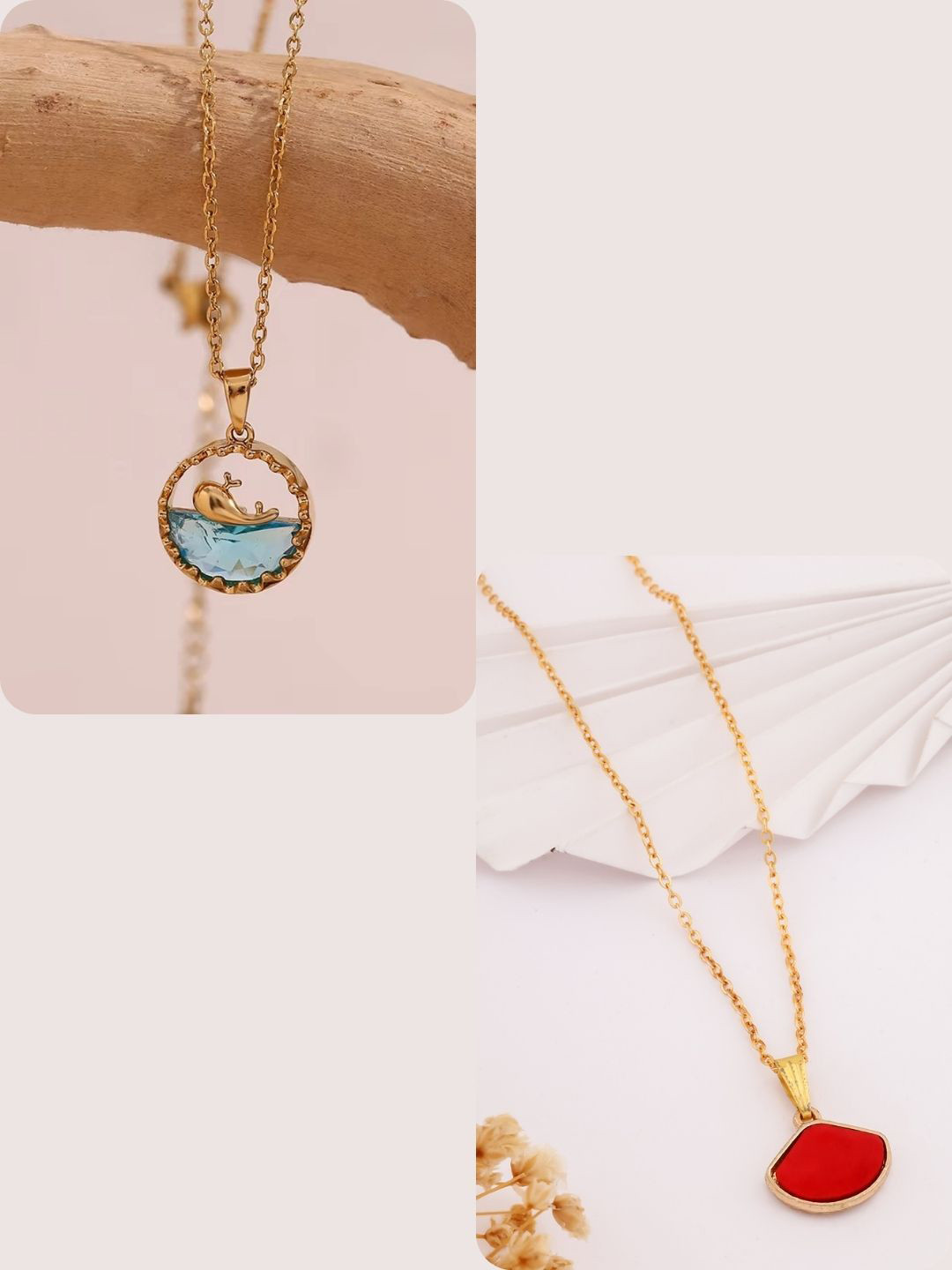 DressBerry Set Of 2 Gold-Plated Dolphin Ocean Pendant With Chain