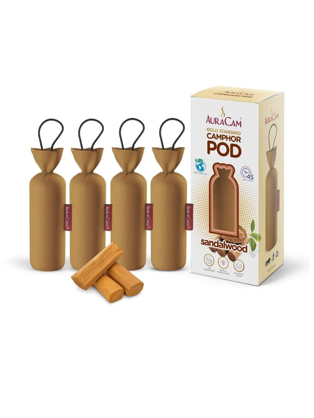 AuraCam Gold Set of 4 Camphor Pod Sandalwood Air freshener