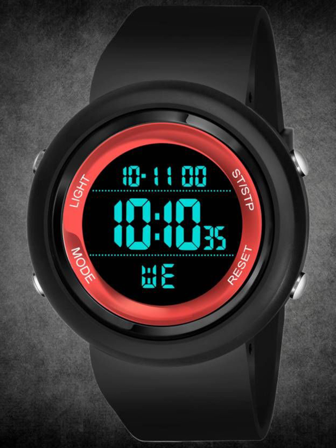 Hala Men Round Dial Digital Watch BEN-BLACK-RED-02