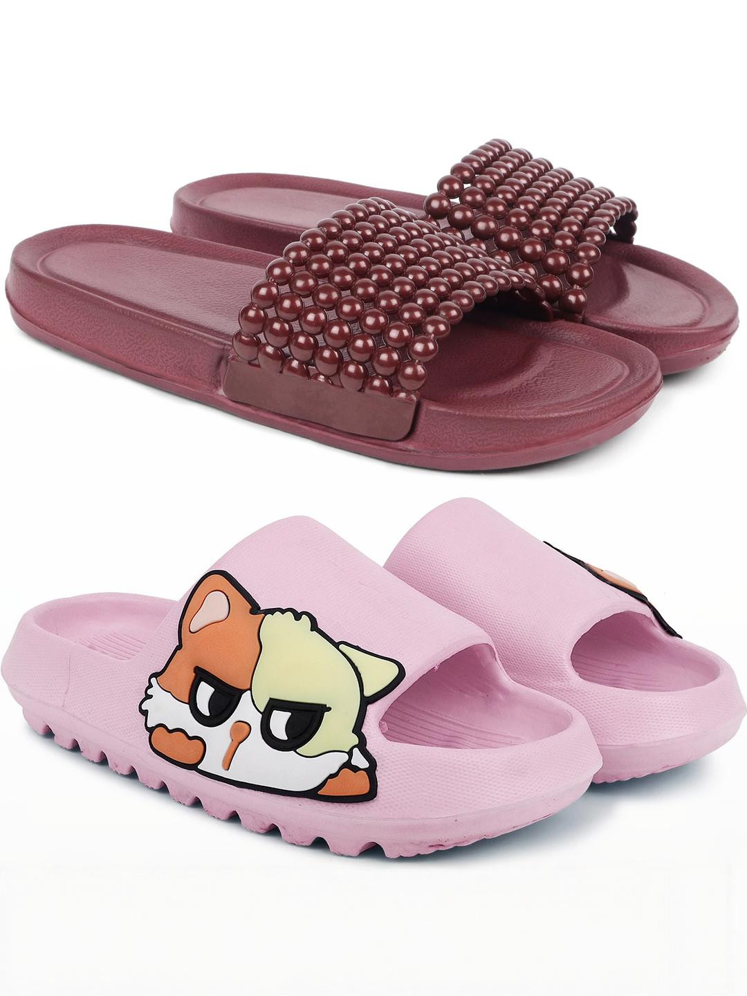 Pampy Angel Pair of 2 Moti-Mar Pika-Pink Rubber Flip Flops