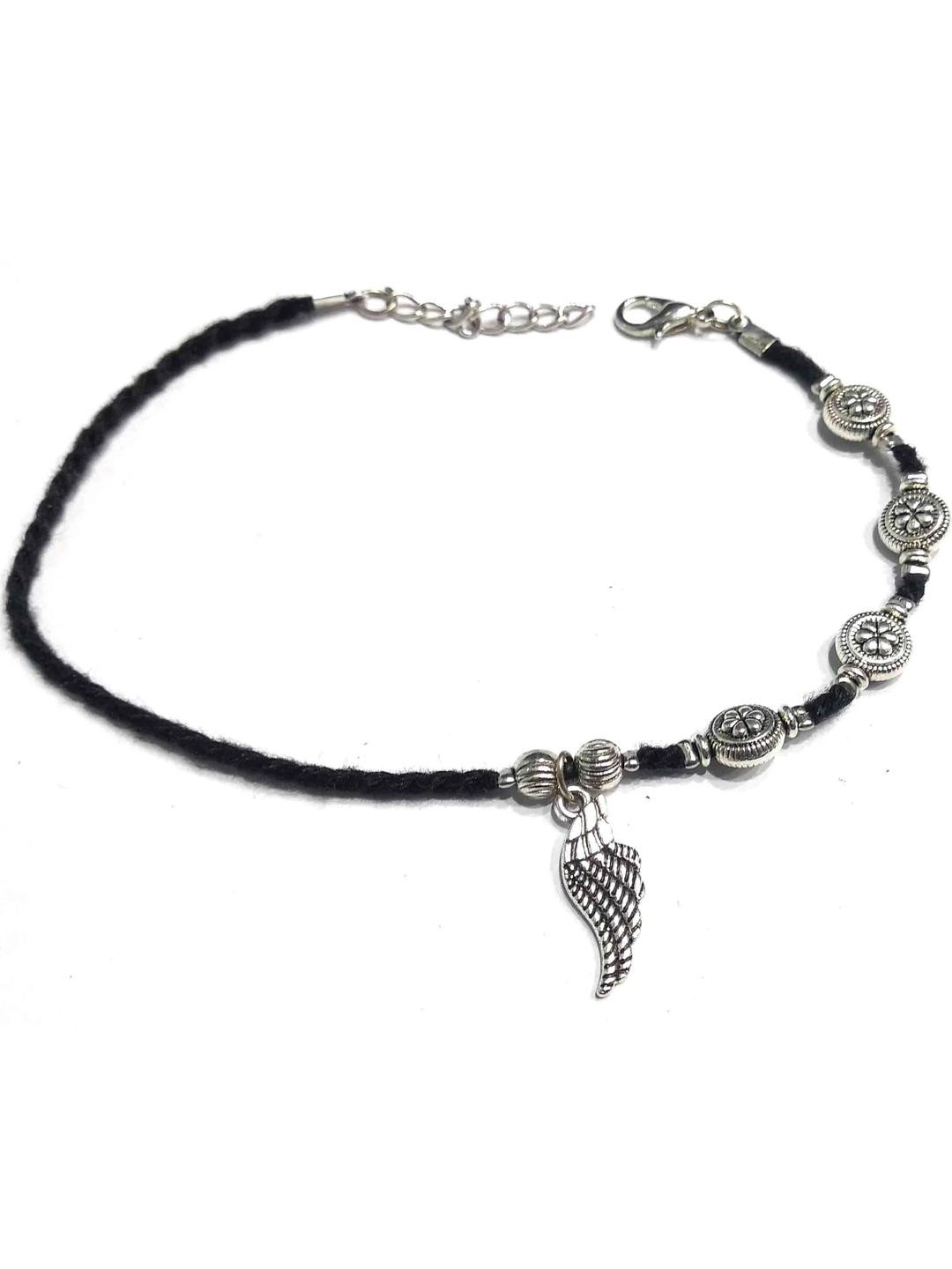 gurjari jewellers Women Silver Color Artificial Beads Silver-Plated Oxidised Ethnic Anklet