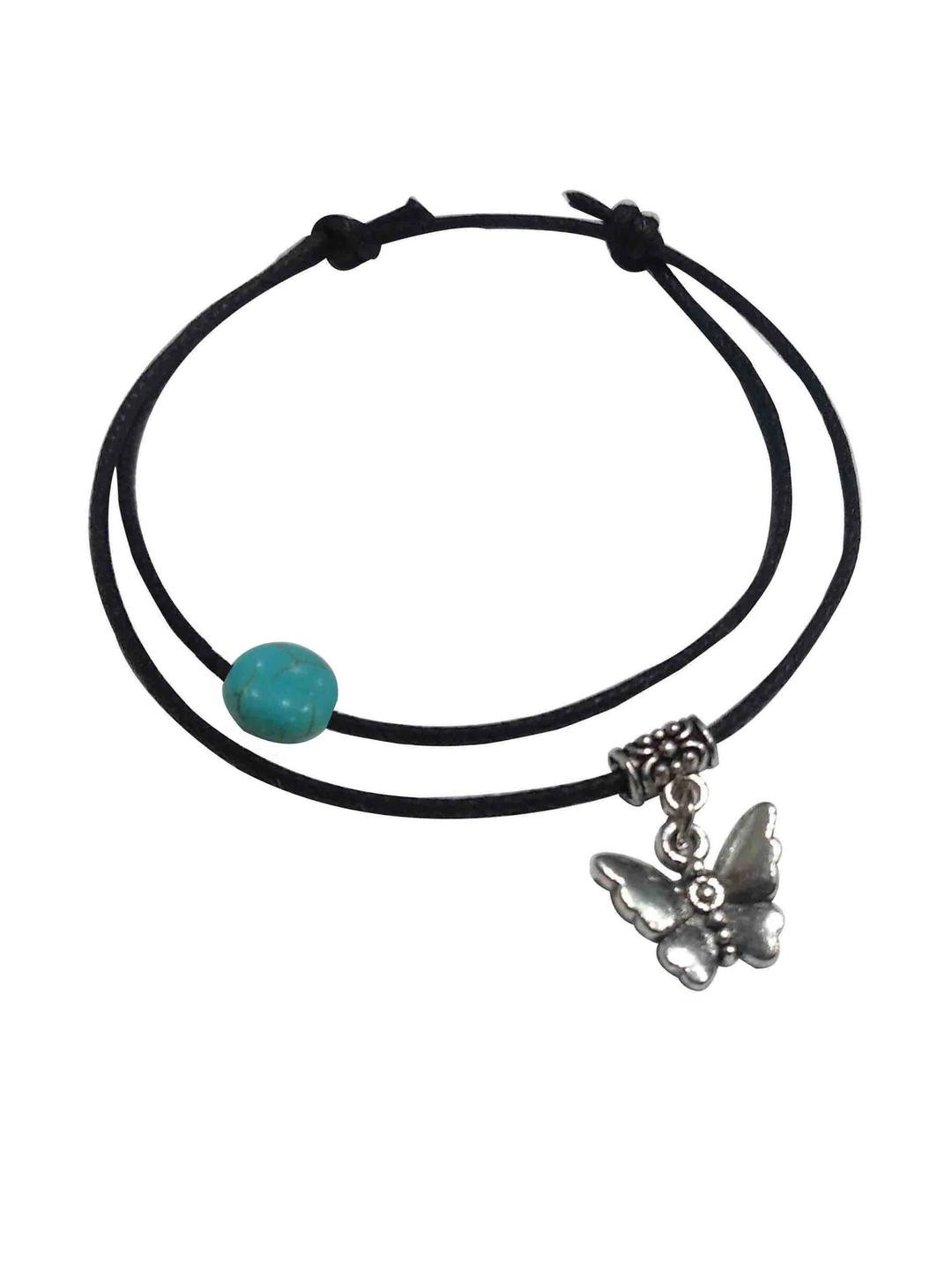 gurjari jewellers Evil Eye and Butterfly Hanging Two Layer Thread Anklet