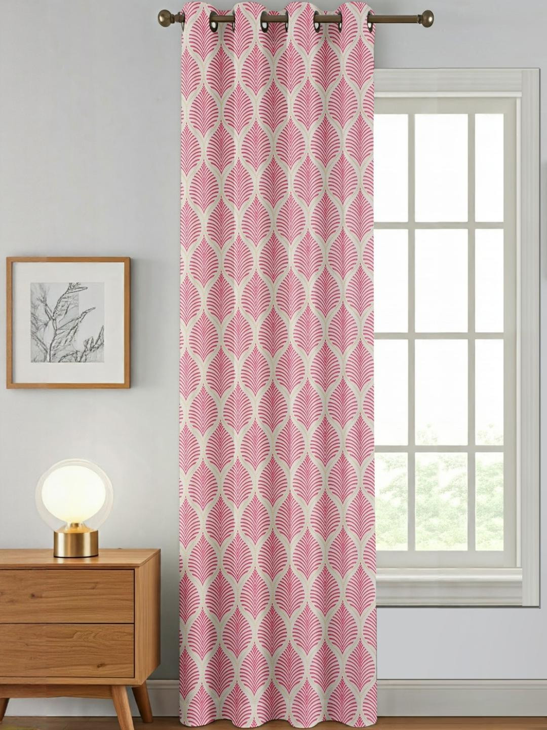 AADI TRADERS Pink Geometric Sheer Window Curtain