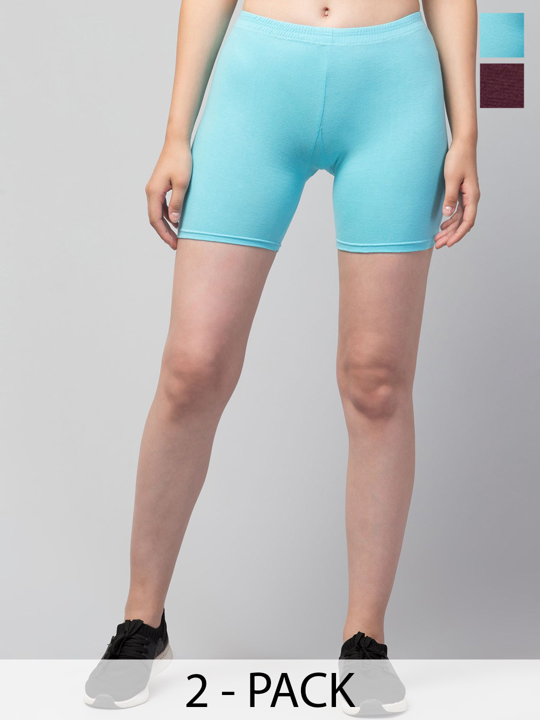 CKARFE Women Pack Of 2 Solid kinny Fit Cycling Sports Shorts