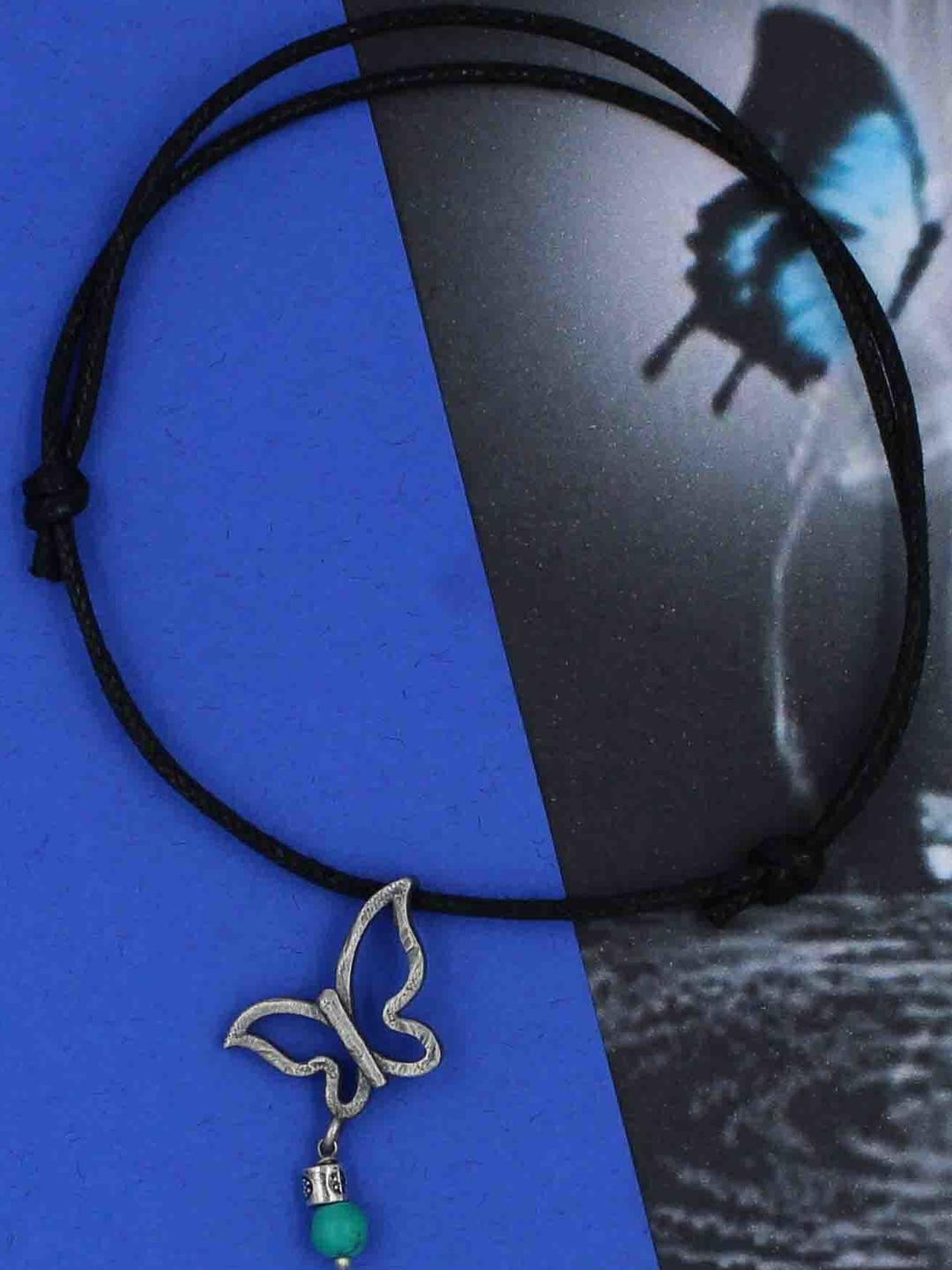 gurjari jewellers Women Black Sliver-Plated Butterfly Thread Wraparound Anklet