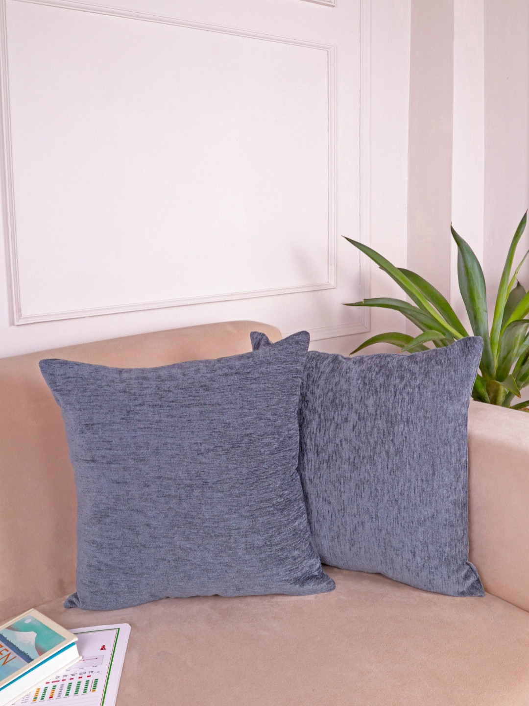 STITCHNEST Set of 2 Grey & White Chenille Cushion Cover
