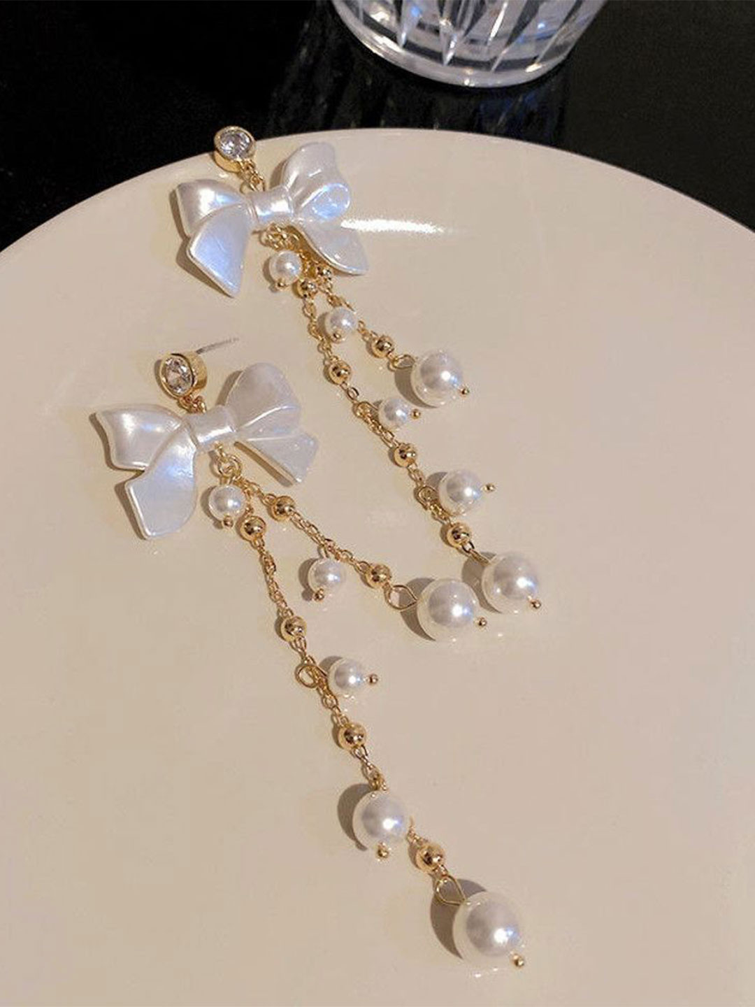 Celestria Pearls Beaded Korean Tasselled Quirky Shaped Drop Earrings